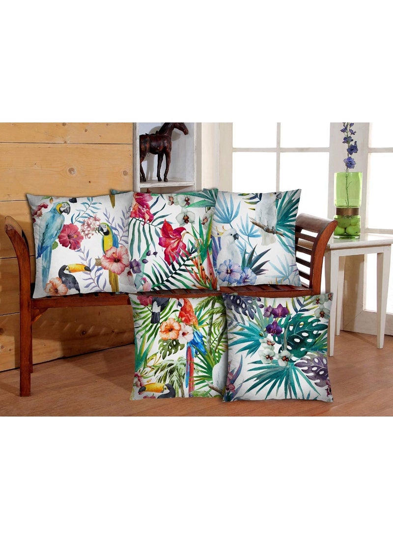 PRINDA Set of 5 Designer Decorative Cotton Canvas Throw Pillow 16 inch by 16 inch Cushion Covers Paisely