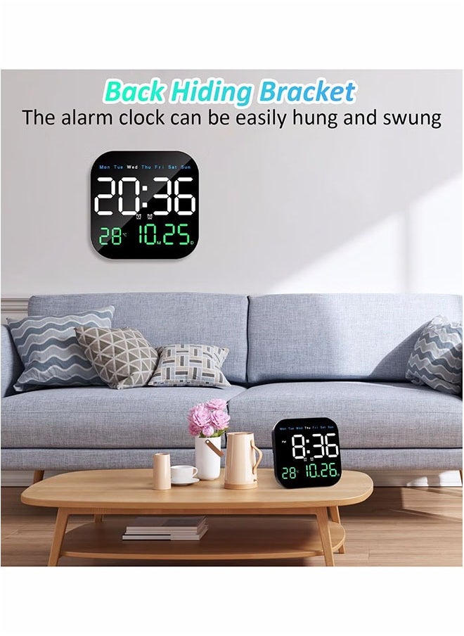 Digital Wall Clock, LED Digital Clock with Remote Control for Living Room Decoration, Week, Date, Temperature in 3 Colors, Auto Brightness, Standing and Hanging