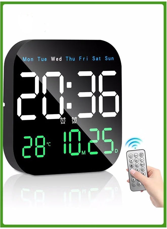 Digital Wall Clock, LED Digital Clock with Remote Control for Living Room Decoration, Week, Date, Temperature in 3 Colors, Auto Brightness, Standing and Hanging