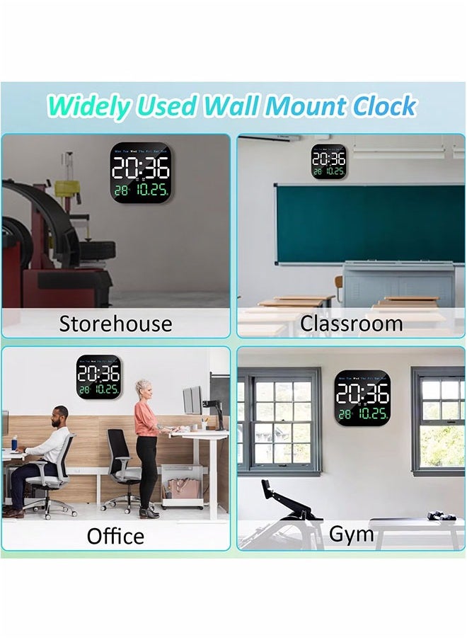 Digital Wall Clock, LED Digital Clock with Remote Control for Living Room Decoration, Week, Date, Temperature in 3 Colors, Auto Brightness, Standing and Hanging