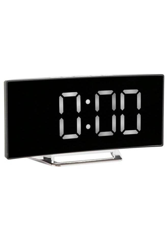 Digital Alarm Clock Mirror Smart Light Sensing Curved Screen LED Clock Digital Temperature Display Alarm Clock for Student White Light