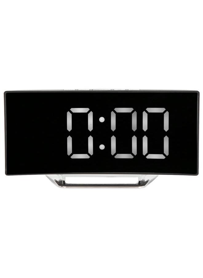 Digital Alarm Clock Mirror Smart Light Sensing Curved Screen LED Clock Digital Temperature Display Alarm Clock for Student White Light