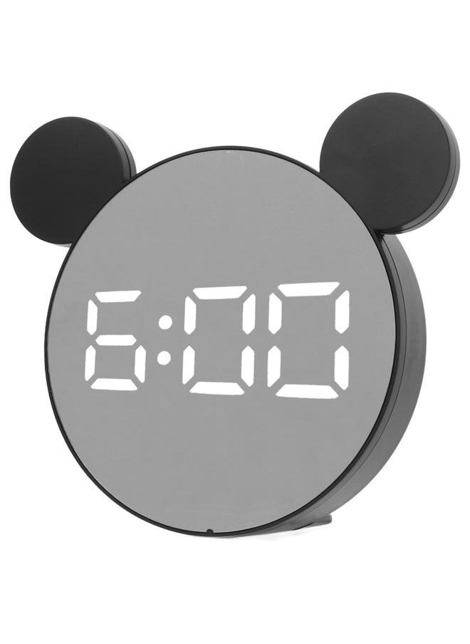Digital Alarm Clock Mirror Surface Large LED Screen 12/24 Hours Adjustable Brightness LED Clock for Bedroom Office Bar Black Shell and White Light