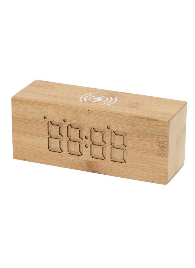 Multifunctional Wooden Alarm Clock Thermometer Wireless Charger Digital LED Time Date Clock for Bedroom Bedside