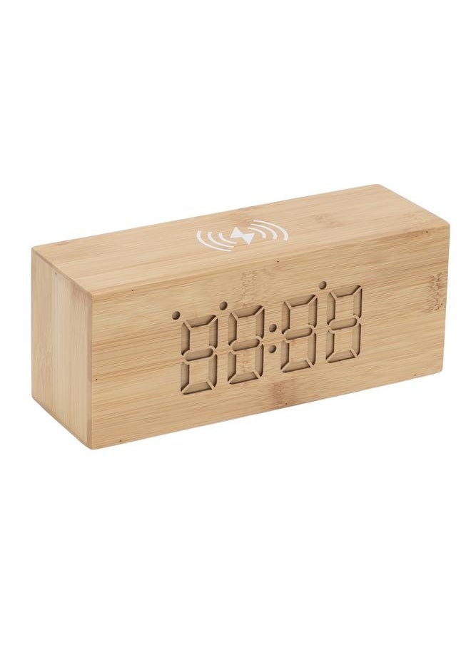 Multifunctional Wooden Alarm Clock Thermometer Wireless Charger Digital LED Time Date Clock for Bedroom Bedside
