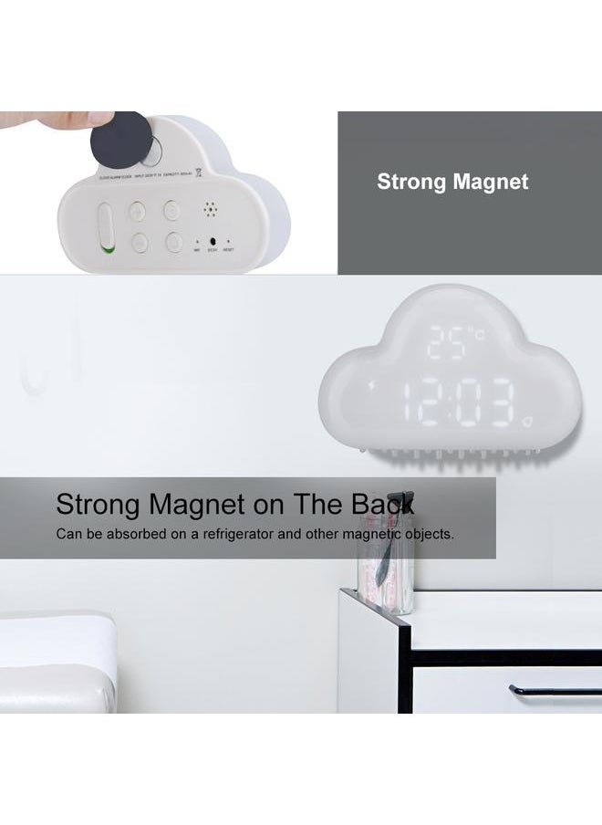 Cloud shaped Magnetic Clock Alarm Digital Temperature Snooze Calendar Voice Activation White