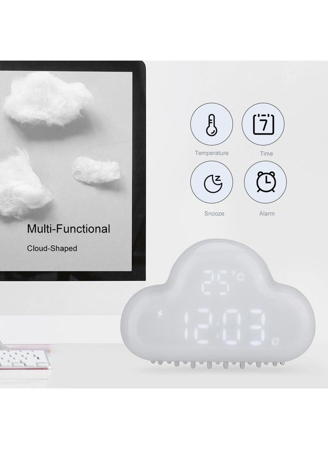 Cloud shaped Magnetic Clock Alarm Digital Temperature Snooze Calendar Voice Activation White