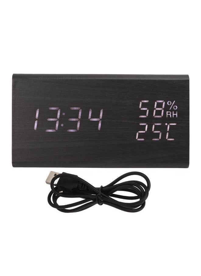 Digital Alarm Clock Regulable Brightness Temperature Humidity Display Black Wood White Light LED Desk Clock for Room