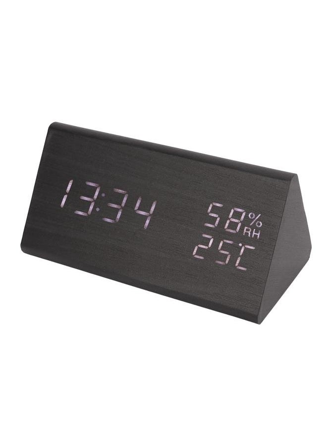 Digital Alarm Clock Regulable Brightness Temperature Humidity Display Black Wood White Light LED Desk Clock for Room