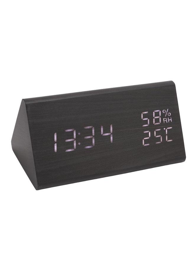 Digital Alarm Clock Regulable Brightness Temperature Humidity Display Black Wood White Light LED Desk Clock for Room