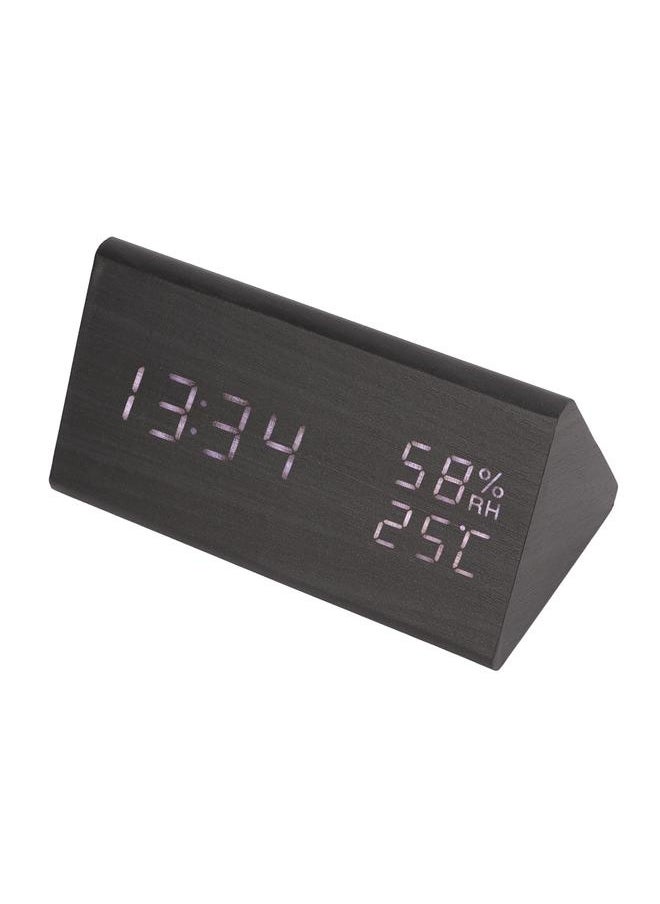 Digital Alarm Clock Regulable Brightness Temperature Humidity Display Black Wood White Light LED Desk Clock for Room