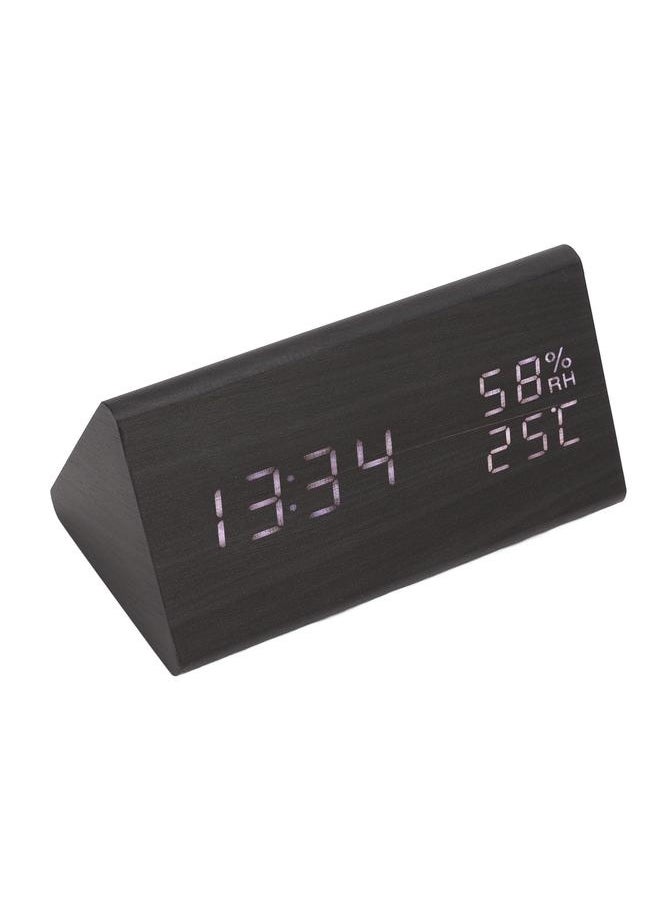 Digital Alarm Clock Regulable Brightness Temperature Humidity Display Black Wood White Light LED Desk Clock for Room