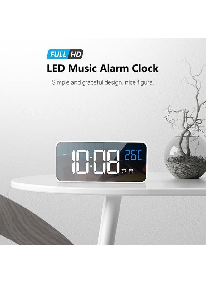 LED Digital Alarm Clock for Bedroom Electronic Clock with Thermometer 2 Alarms Snooze Function 4 Level Brightness Mirror Clocks USB Charging for Bedside Desk Office