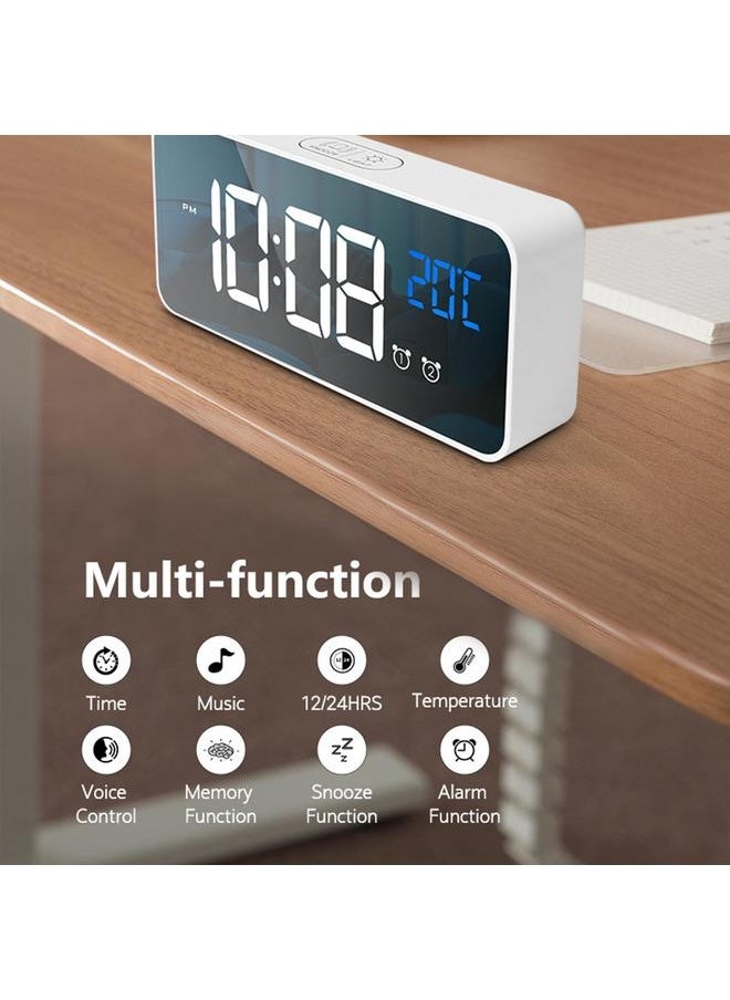 LED Digital Alarm Clock for Bedroom Electronic Clock with Thermometer 2 Alarms Snooze Function 4 Level Brightness Mirror Clocks USB Charging for Bedside Desk Office