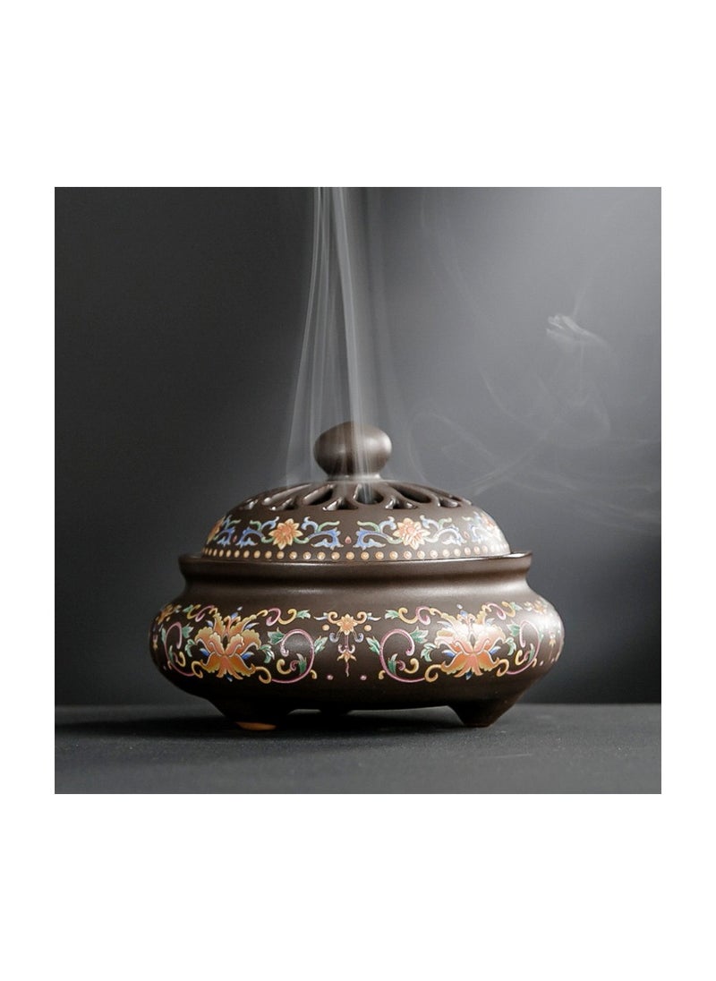 Ceramic cloisonne incense burner reverse flow incense burner incense burner incense burner incense insert enamel/No.1 enamel black (with fireproof cotton)