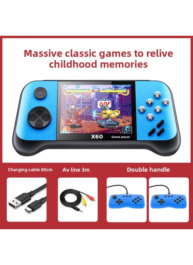 X60 Handheld Arcade Game Machine 4849 Game 3.5 Inch Screen Double Handle Duet Toys Gifts Direct Supply-Model:Blue Double Handle
