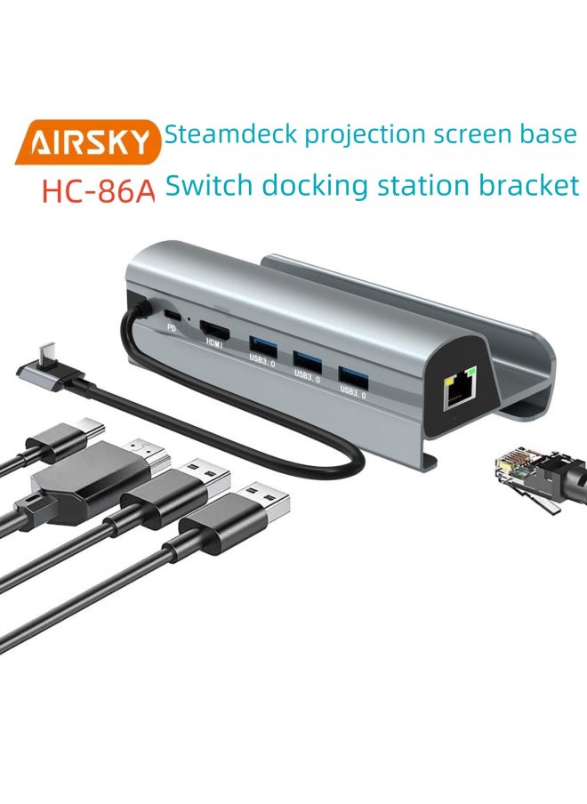 Steam Deck Game Console Docking Station 60hz Type C Expansion Dock Gaming Console Accessories-Product Color:HC-86A(PD60W +3usb3.0 + HDMI4K 60Hz + Gigabit) Gray