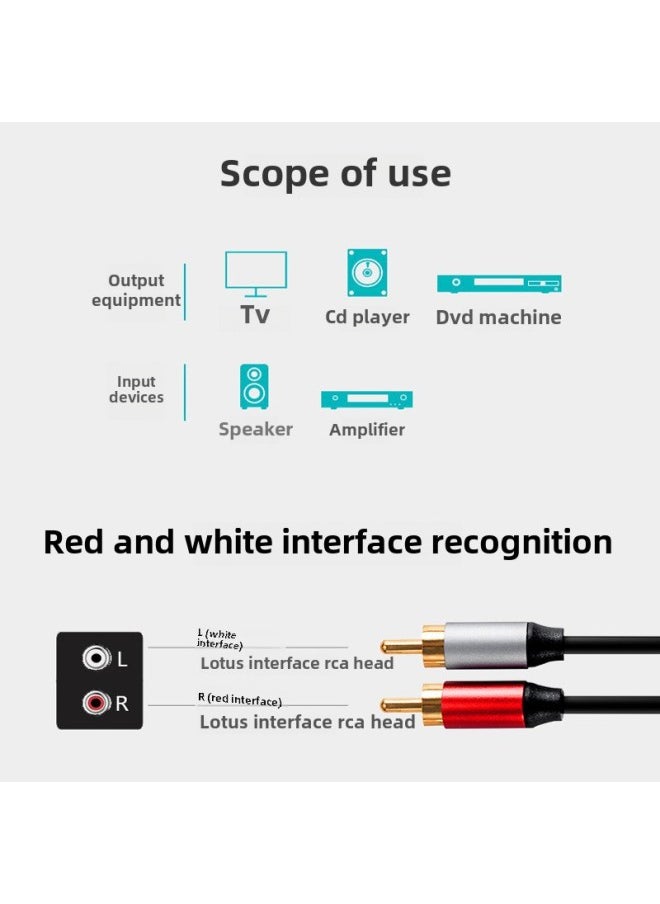 Double Lotus Head 2rca Red And White Plum Blossom Two-to-two Cable TV CD Amplifier Speaker Audio AV Audio Cable-Color:Aluminum Alloy Shell-Length:1.5 M