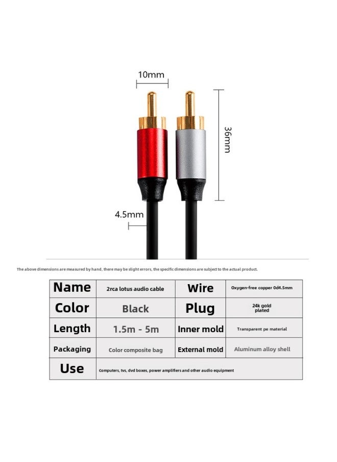 Double Lotus Head 2rca Red And White Plum Blossom Two-to-two Cable TV CD Amplifier Speaker Audio AV Audio Cable-Color:Aluminum Alloy Shell-Length:1.5 M