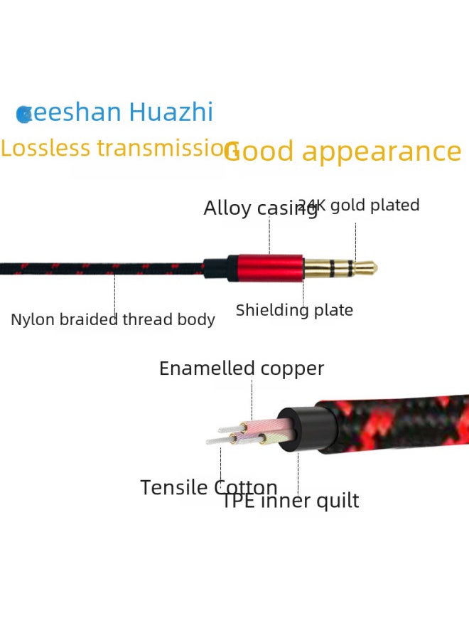 Digital Car Aux Audio Cable Nylon Braided 3.5mm Male To Male For Mobile Phone Speaker Headset Audio Transmission-Color:Red Black-Length:2 M