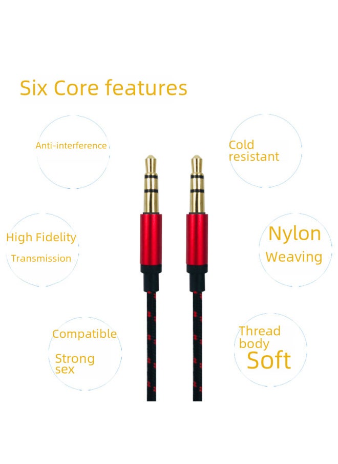 Digital Car Aux Audio Cable Nylon Braided 3.5mm Male To Male For Mobile Phone Speaker Headset Audio Transmission-Color:Red Black-Length:2 M