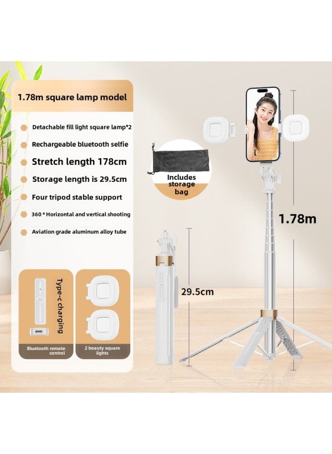 Y Sequence Mobile Phone Selfie Stick Bluetooth Selfie Mobile Phone Live Four-legged Stand Selfie Stick Manufacturers Wholesale-Color:Y17-f2 Double Round Light-white (aluminum Alloy)