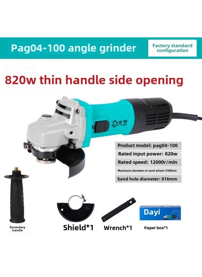 Angle Grinder High Power Hand Grinder Fine Handle Wired Original Electric Tool 100 Type Grinding Sand Machine-Color:Dayi 04-100 Angle Grinder 820w Side Switch +