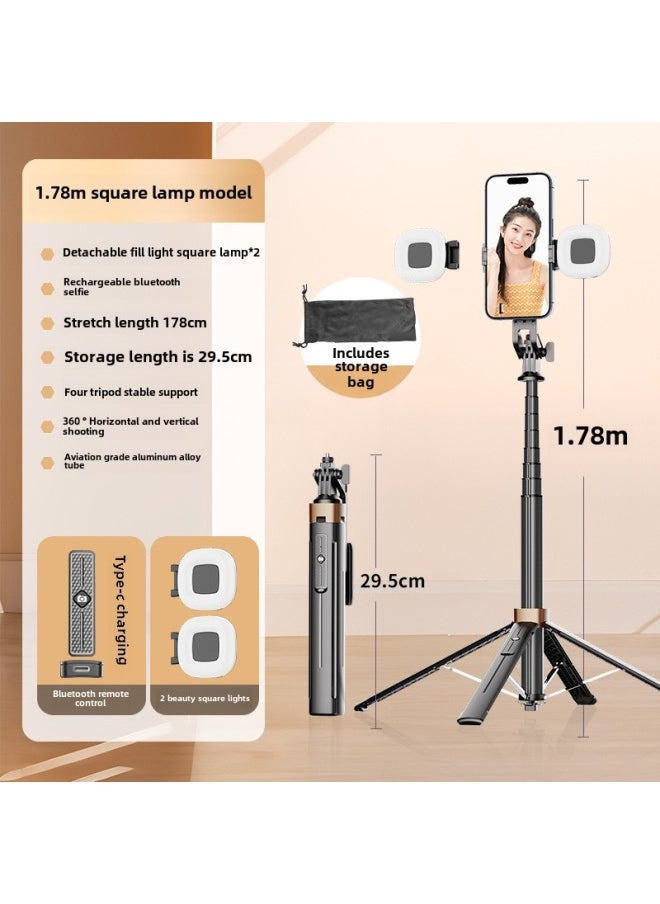 Y Sequence Mobile Phone Selfie Stick Bluetooth Selfie Mobile Phone Live Four-legged Stand Selfie Stick Manufacturers Wholesale-Color:Y 19-10inch Headlight - Black (aluminum Alloy)