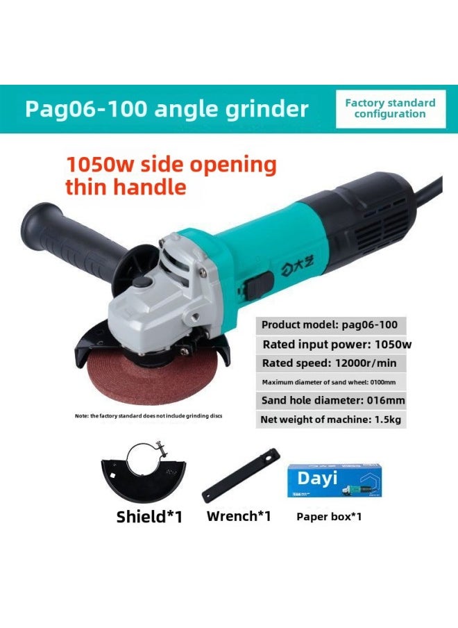 Angle Grinder High Power Hand Grinder Fine Handle Wired Original Electric Tool 100 Type Grinding Sand Machine-Color:Dayi 06-100 Angle Grinder 1050w Side Opening +