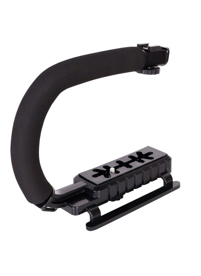SLR Camera Shooting Stabilizer Handheld Folding U-shaped DV Portable Hot Shoe Anti-shake Stabilizer Fill Light Bracket-Color:U-shaped Single Hot Shoe + Hot Shoe Gimbal + Mobile Phone Clip + Adapter + Screw