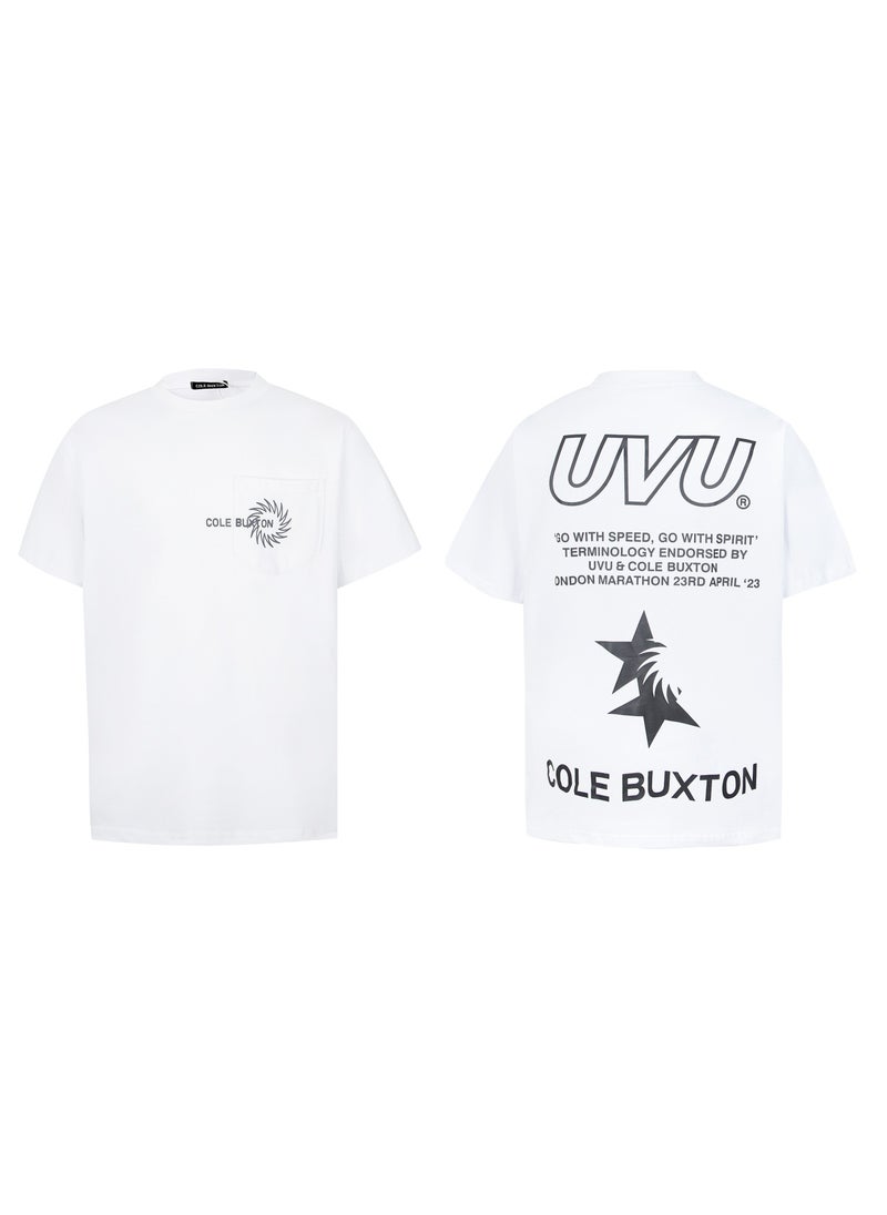 Basic Cotton round Neck Short Sleeve T-Shirt for Men Summer 2024 Digital Print Trendy Brand Cole Bxton Comfortable Breathable C16 White