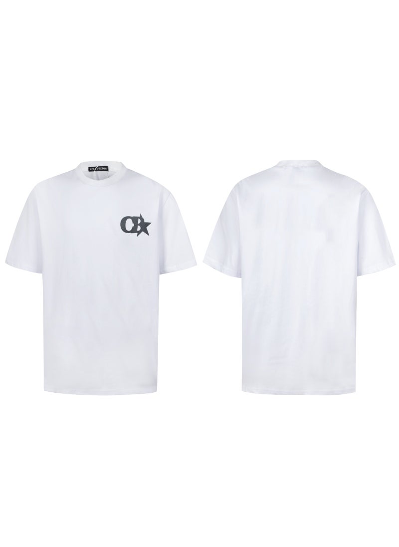 Basic Cotton round Neck Short Sleeve T-Shirt for Men Summer 2024 Digital Print Trendy Brand Cole Bxton Comfortable Breathable C18 White