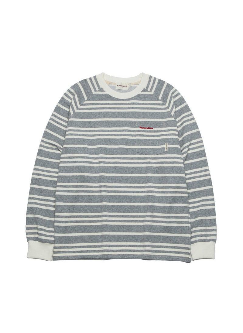 Heyhenry Mens Spring S21 Cotton T-shirt Trendy Striped Design Loose Fit Long Sleeve Crew Neck T-shirt For Couples Melange gray
