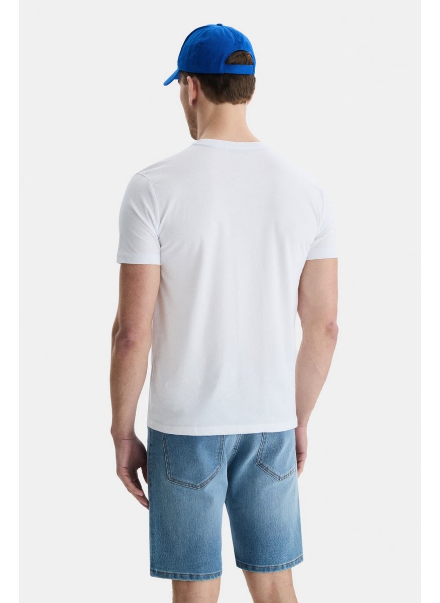 Sherman White Crew Neck Printed Standard Fit Men's Tshirt