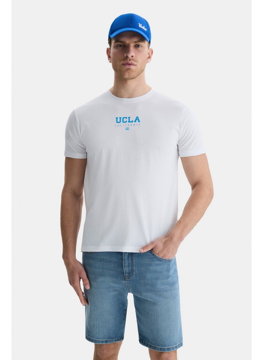 Sherman White Crew Neck Printed Standard Fit Men's Tshirt