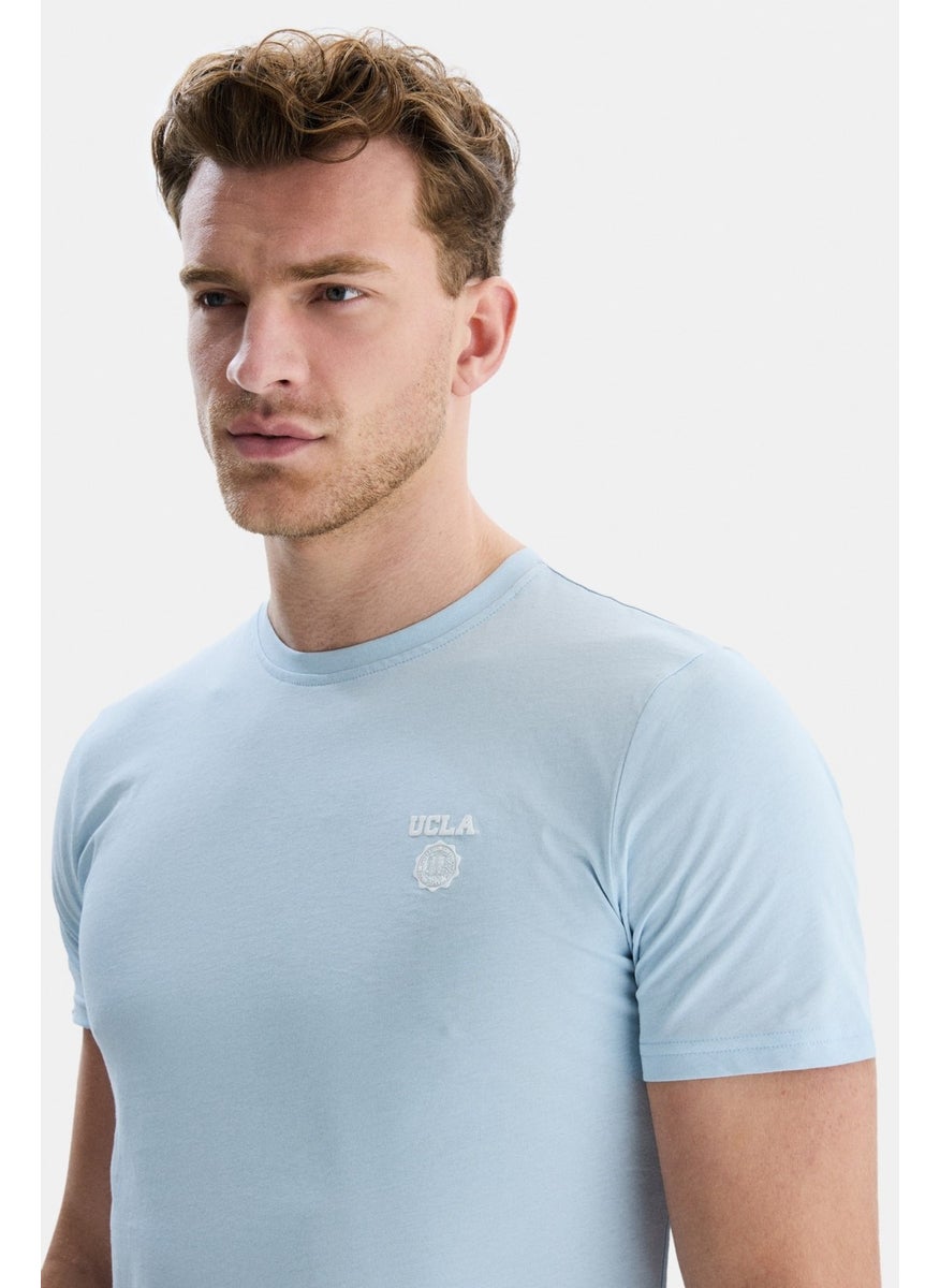 Bass Sky Blue Crew Neck Printed Standard Fit Men's Tshirt