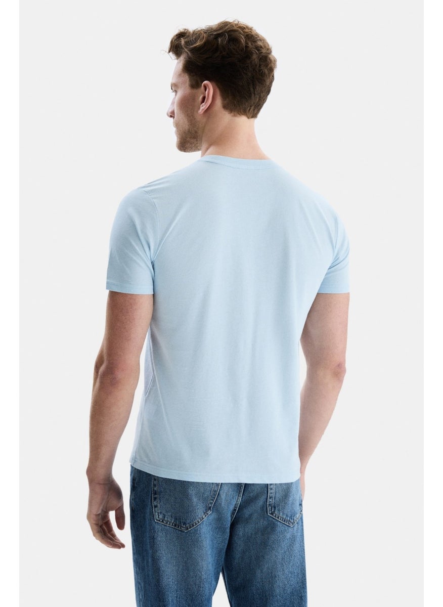 Bass Sky Blue Crew Neck Printed Standard Fit Men's Tshirt