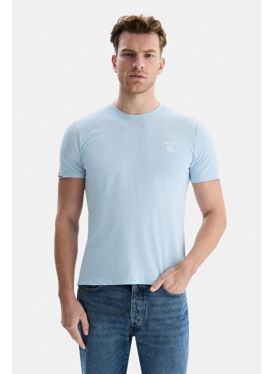 Bass Sky Blue Crew Neck Printed Standard Fit Men's Tshirt