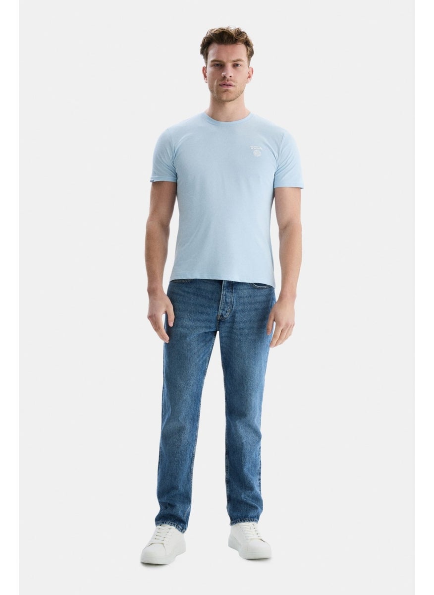 Bass Sky Blue Crew Neck Printed Standard Fit Men's Tshirt
