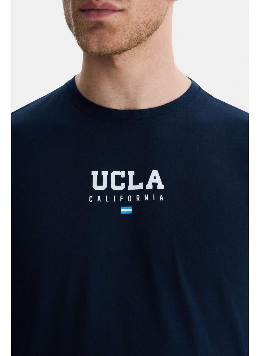 Sherman Navy Blue Crew Neck Printed Standard Fit Men's Tshirt