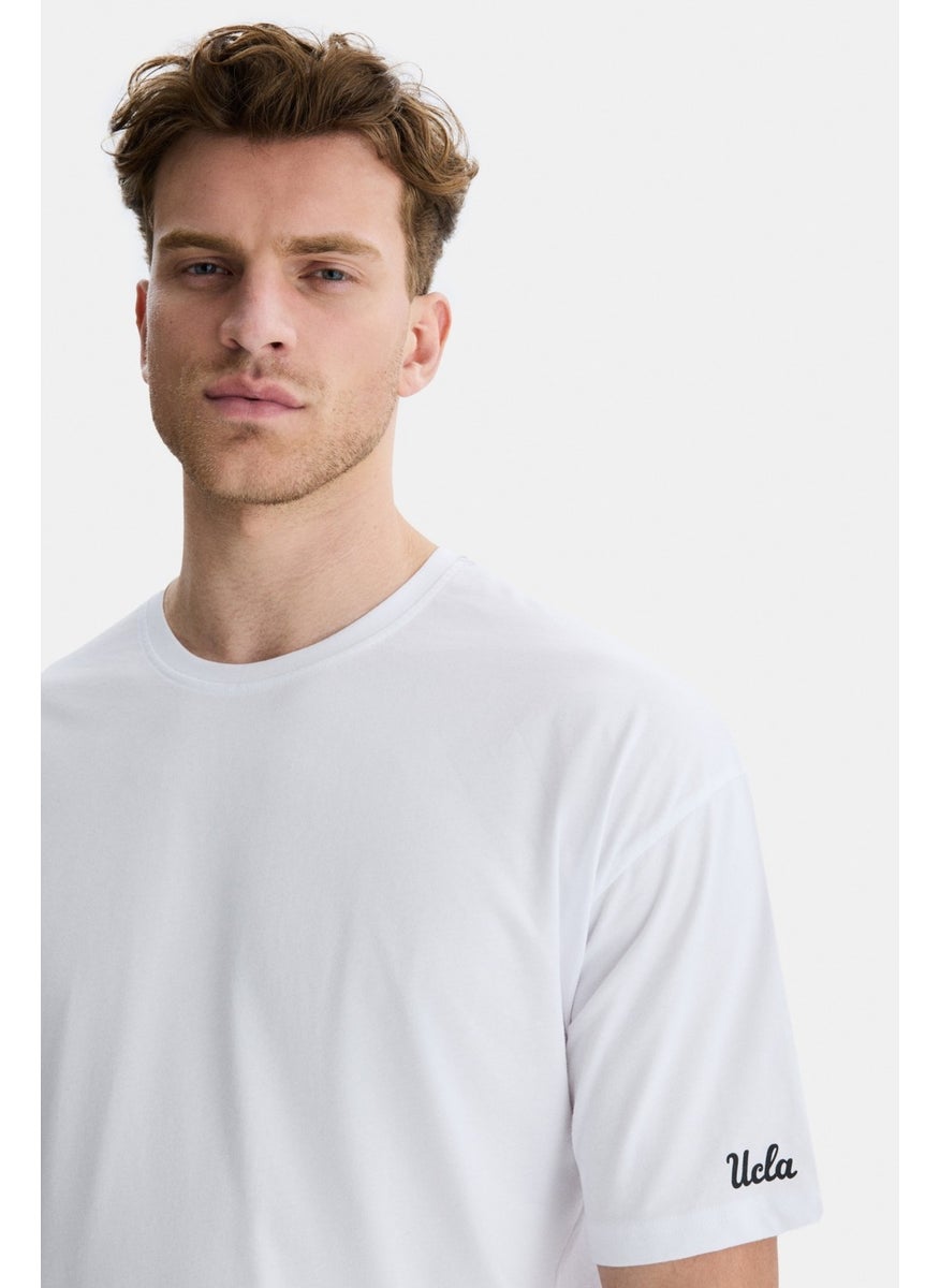 Ignıso White Crew Neck Printed Oversize Men's Tshirt