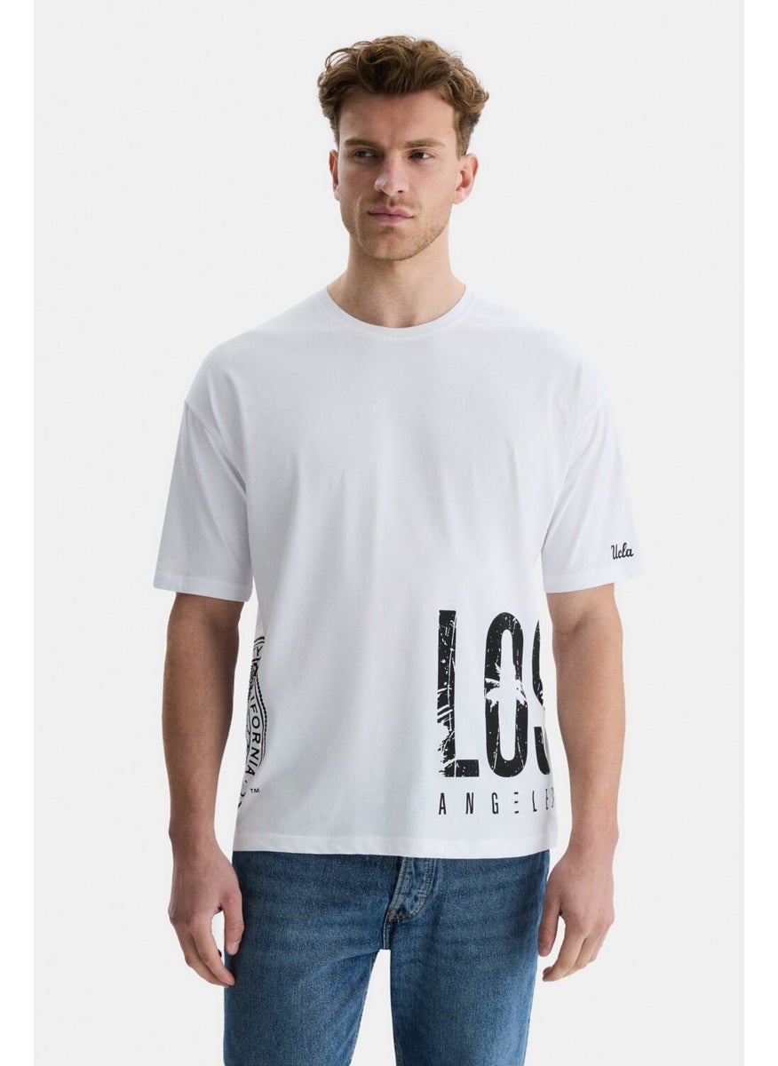 Ignıso White Crew Neck Printed Oversize Men's Tshirt