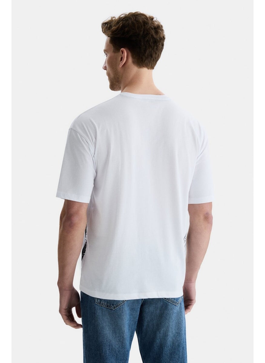 Ignıso White Crew Neck Printed Oversize Men's Tshirt