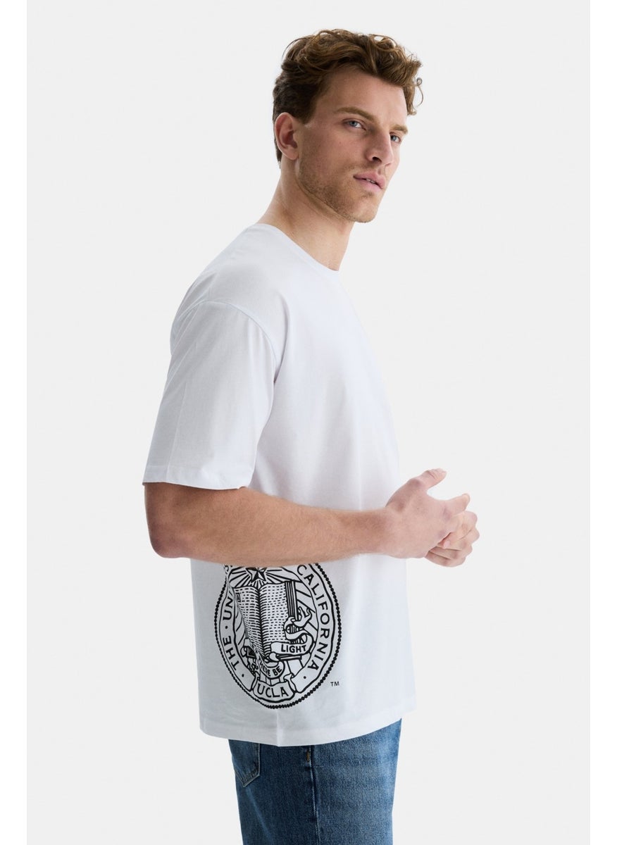Ignıso White Crew Neck Printed Oversize Men's Tshirt