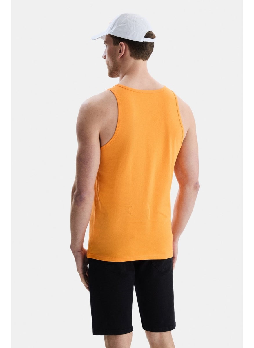 Pebble Light Orange Zero Sleeve Oversize Printed Oversize Men's Tshirt
