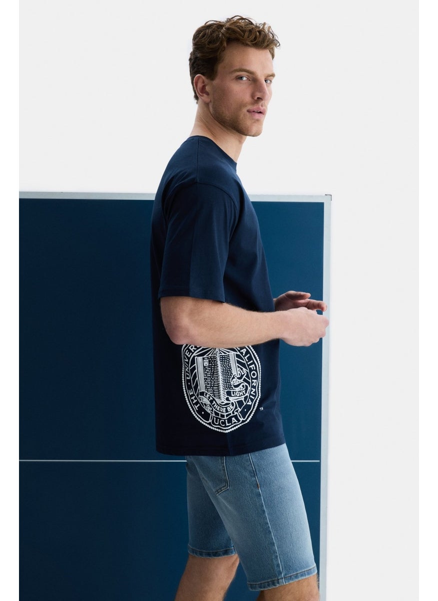 Ignıso Navy Blue Crew Neck Printed Oversize Men's Tshirt