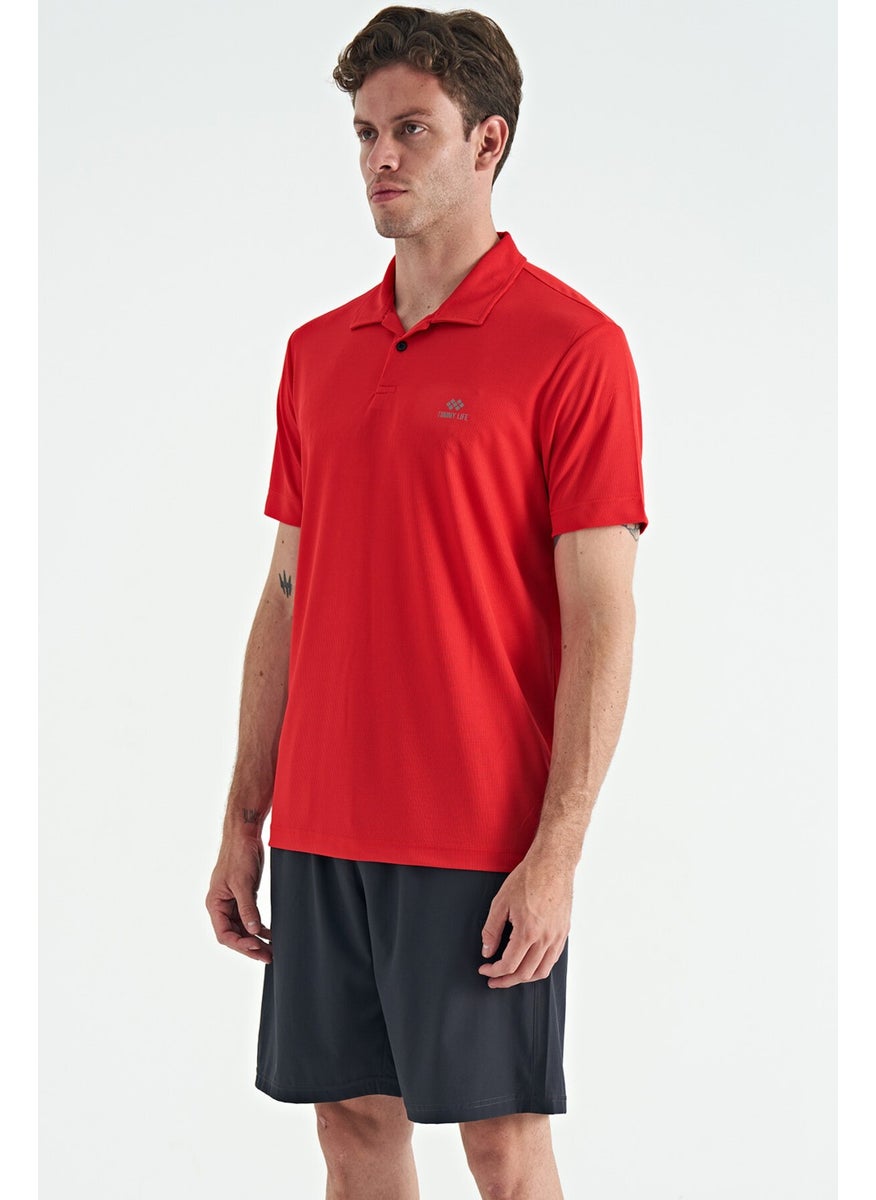 Gray Logo Printed Standard Fit Polo Neck Active Sports Men's T-Shirt - 88252