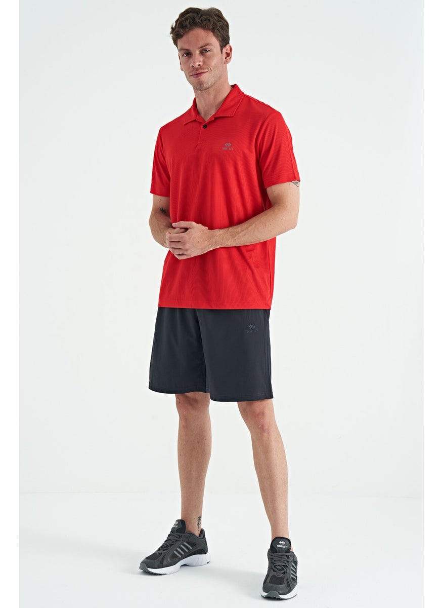 Gray Logo Printed Standard Fit Polo Neck Active Sports Men's T-Shirt - 88252