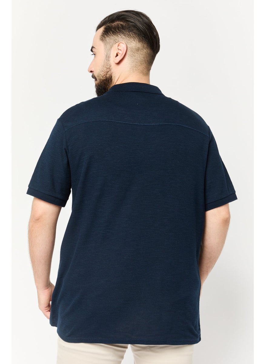 Men Regular Fit Embroidered Logo Short Sleeves Polo Shirt, Navy