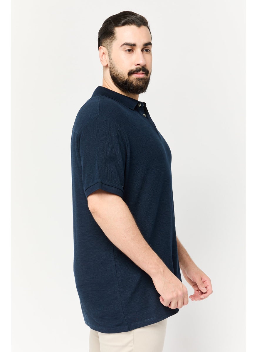 Men Regular Fit Embroidered Logo Short Sleeves Polo Shirt, Navy